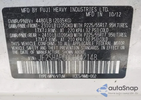 2013 Subaru Forester 2.5X Limited z USA, uszkodzony, nr VIN JF2SHAEC0DH442148